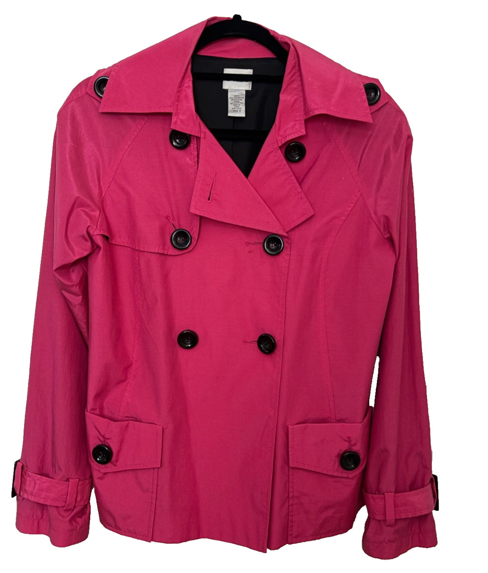 Chico's Double-Breasted Cropped Trench Coat Magenta Pink Size 0 (US 4 Small)